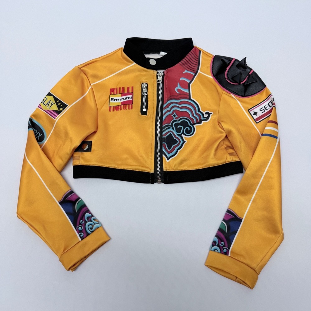 Yellow Cropped Cyberpunk Cosplay Bomber Jacket Graphic Print Size 130 Kids
